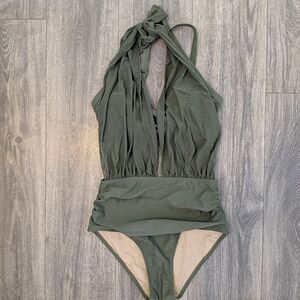 Elegant Forest Green Halter Bikini